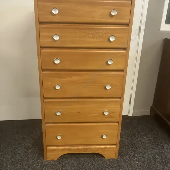 Mid-Century Rimu 6 Drawer Tallboy With Original Handles. H127.5 W64 D41cm