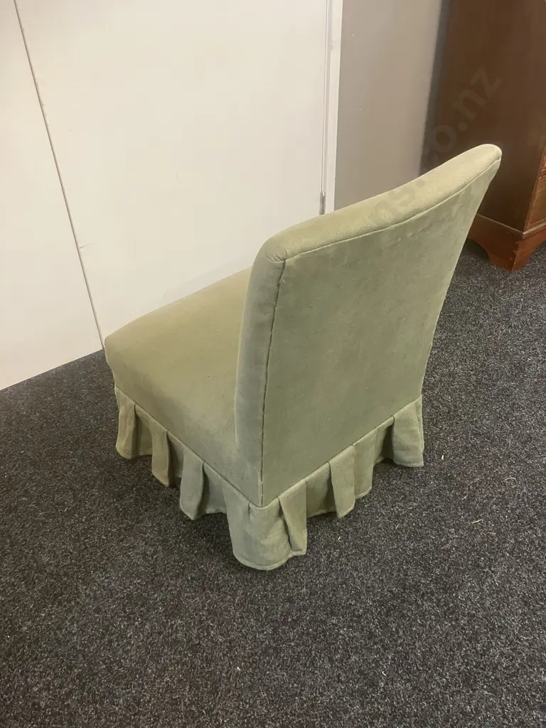 Bedroom Chair With Button Backed Green Fabric Image 1++