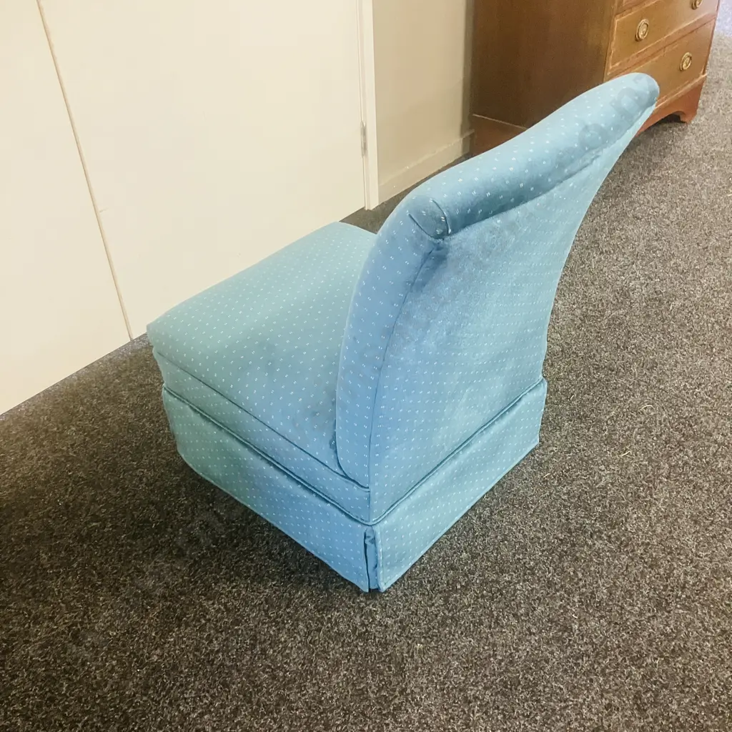 Bedroom Chair In Blue & White Fabric Image 1++