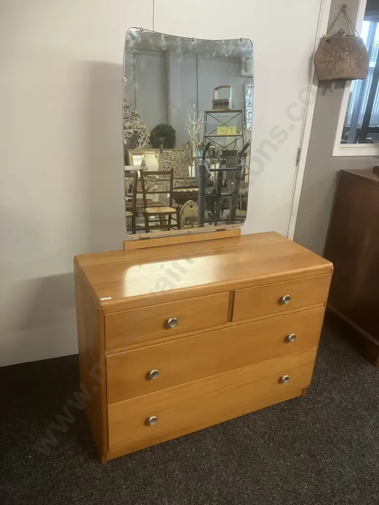 Mid-Century Rimu 4 Drawer Dressing Table With Original Handles. H151.5 W97 D41cm Image 1++