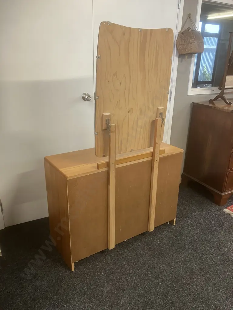 Mid-Century Rimu 4 Drawer Dressing Table With Original Handles. H151.5 W97 D41cm Image 1++