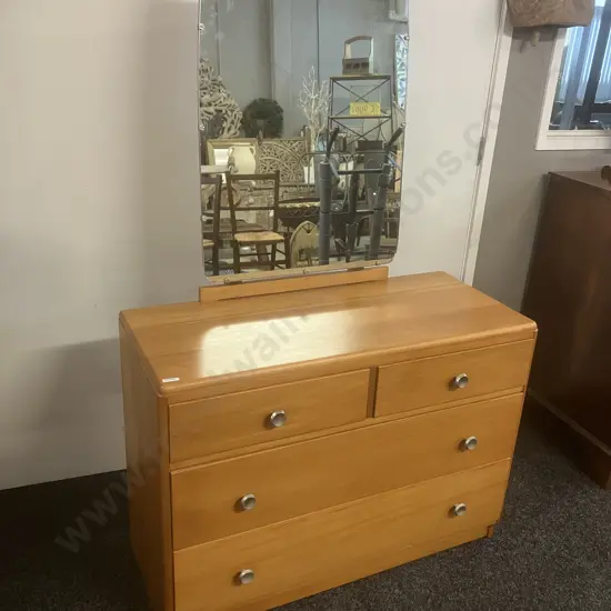 Mid-Century Rimu 4 Drawer Dressing Table With Original Handles. H151.5 W97 D41cm
