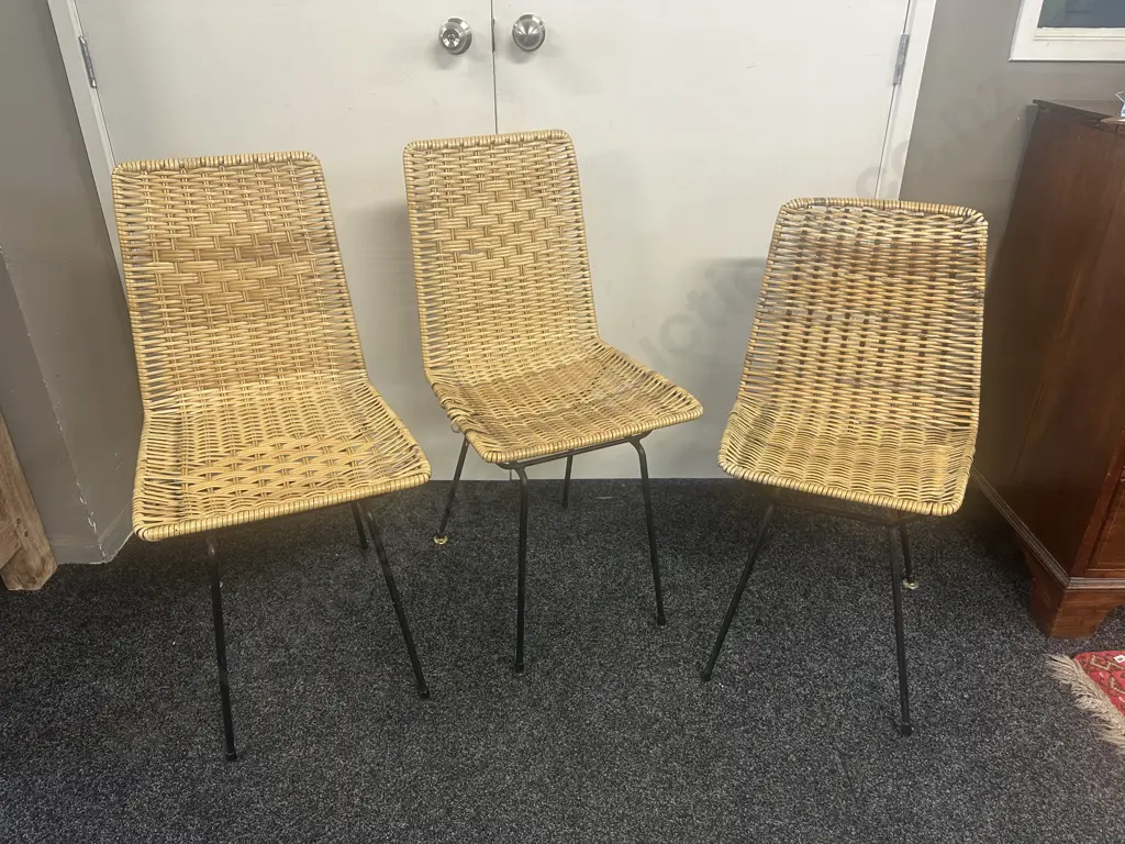 Retro Cane Chairs x3 Steel Framed Image 1++