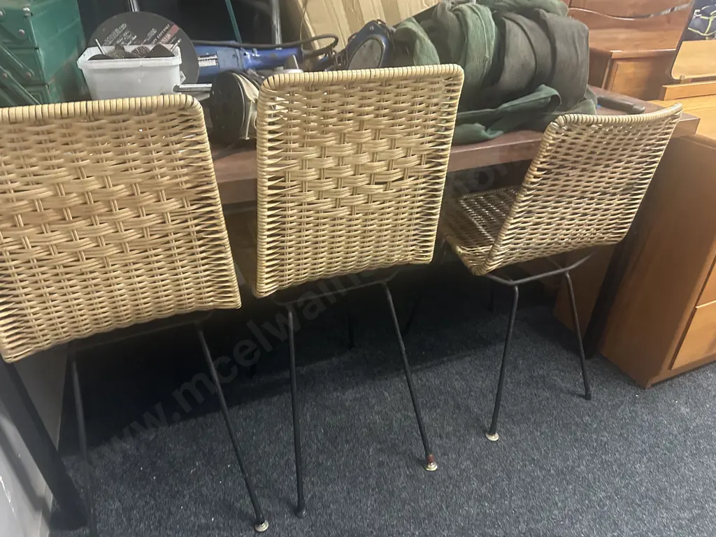 Retro Cane Chairs x3 Steel Framed Image 1++