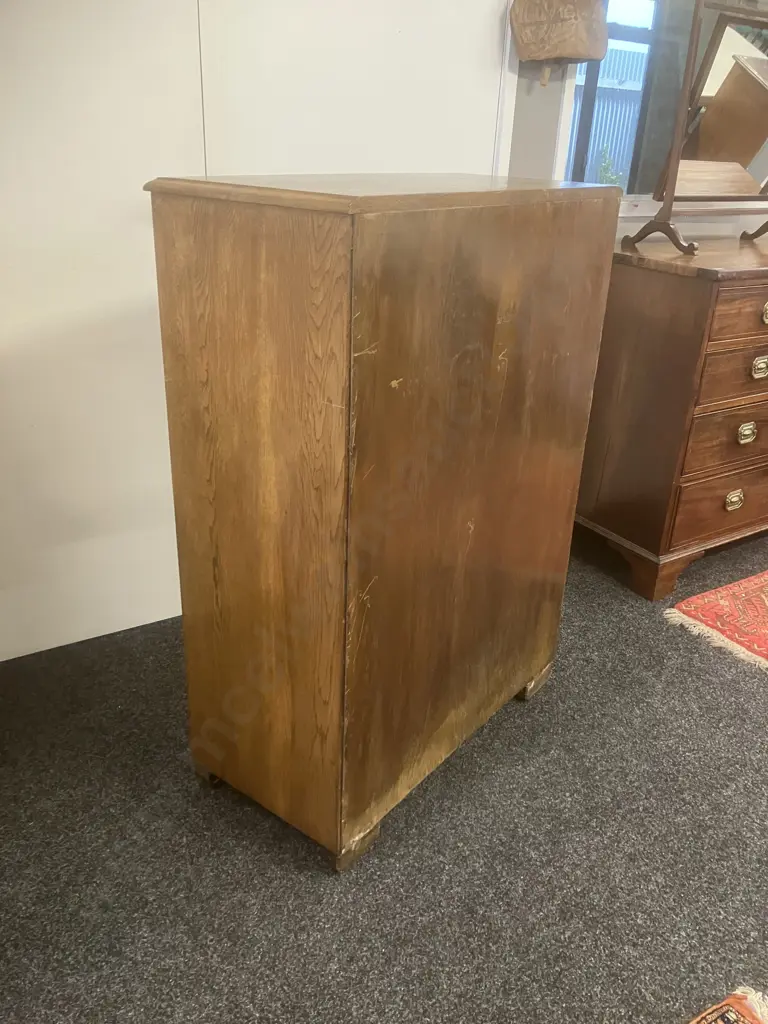 Vintage Oak 6 Drawer Tallboy With Original Handles. H114 W82 D39cm Image 1++