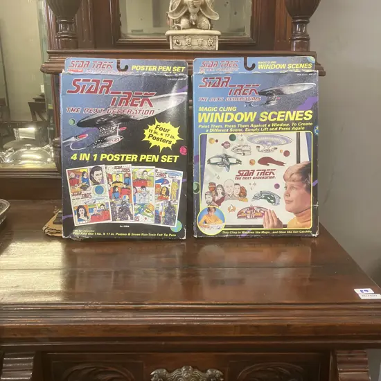 Vintage 1993 Star Trek The Next Generation 4 In 1 Poster Pen Set #50868 & Magic Cling Window Scenes #50867