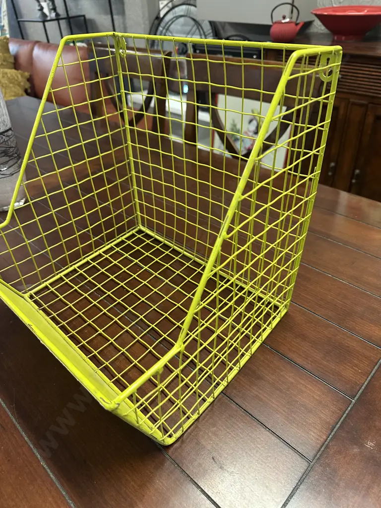 Collectable Wall Hung Wire Storage Basket Featuring Repurposed License Plate From1982 "Americas Dairyland" Image 1++