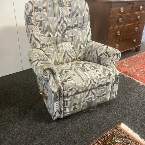 LA-Z-BOY Reclina-Rocker Upholstered In Grey & Black Aztec Patterned Fabric