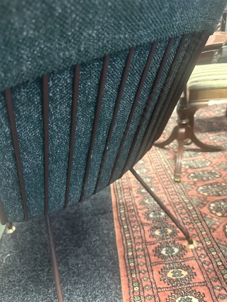 Mid-Century Green Upholstered Arm Chair With Mahogany Arms Image 1++