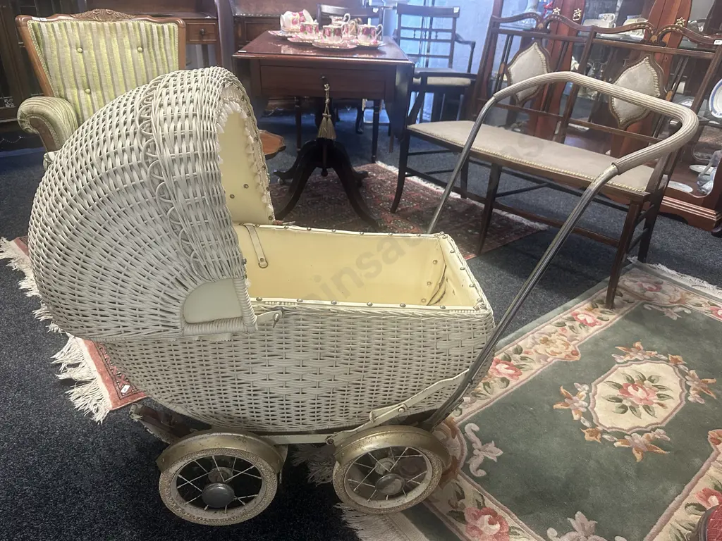 Vintage Perky Cane Pram With Linen Image 1++