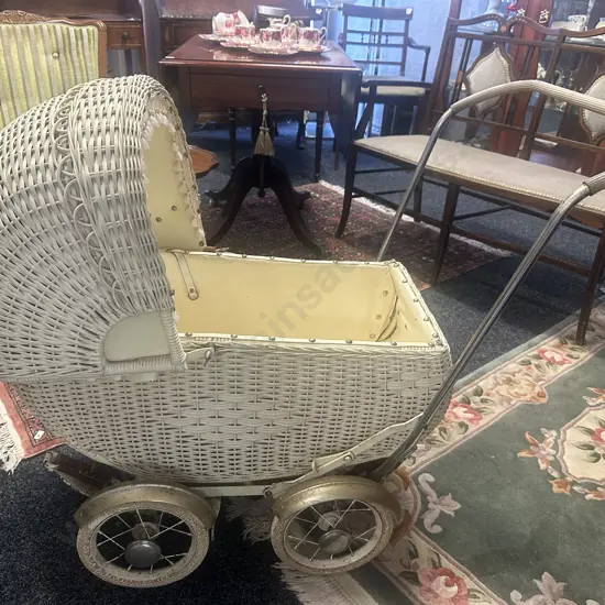 Vintage Perky Cane Pram With Linen