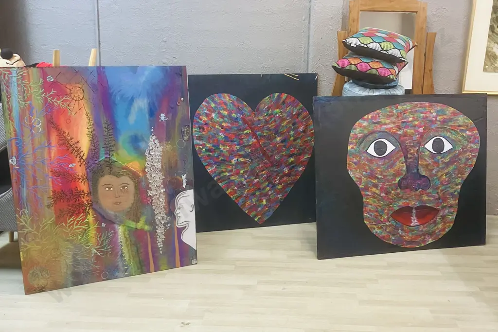 Collection of Gemma Lopes Original Artworks - Acrylic & Mixed Media On Recycled Pallet Tops. Image 1++