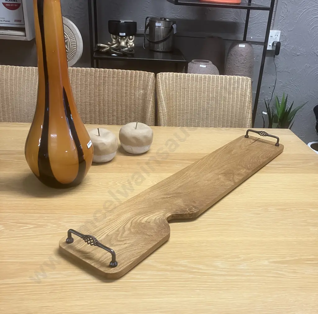 Xtra Long American White Oak Charcuterie Board With Metal Cage Pull Handles, 96 x 17.5cm Serving Tray Image 1++