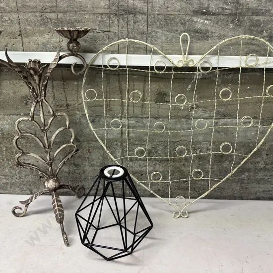 Candelabra, Wire Photo Board & Light Shade 