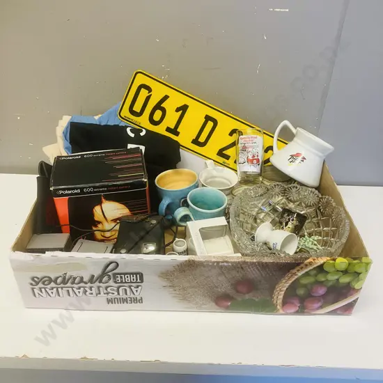 Box Lot Vintage Items, KFC Glass, Pizza Hut Cup, Polaroid 600 (As Found) Etc