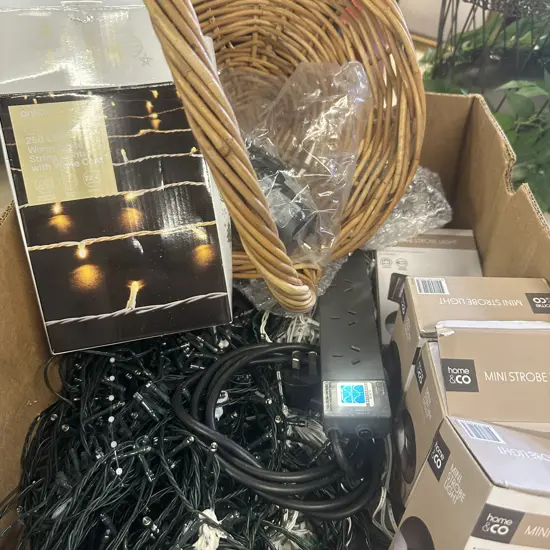 Box Lot Of Mini Strobe Lights, String Lights Etc