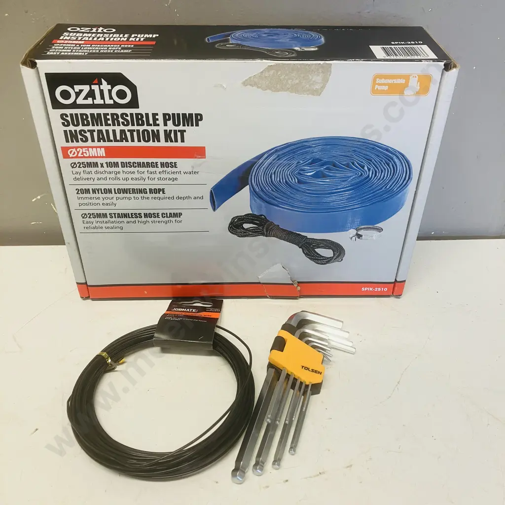 Ozito Submersible Pump Installation Kit 25mm, Tolson Allen Keys, Roll of Wire Image 1++