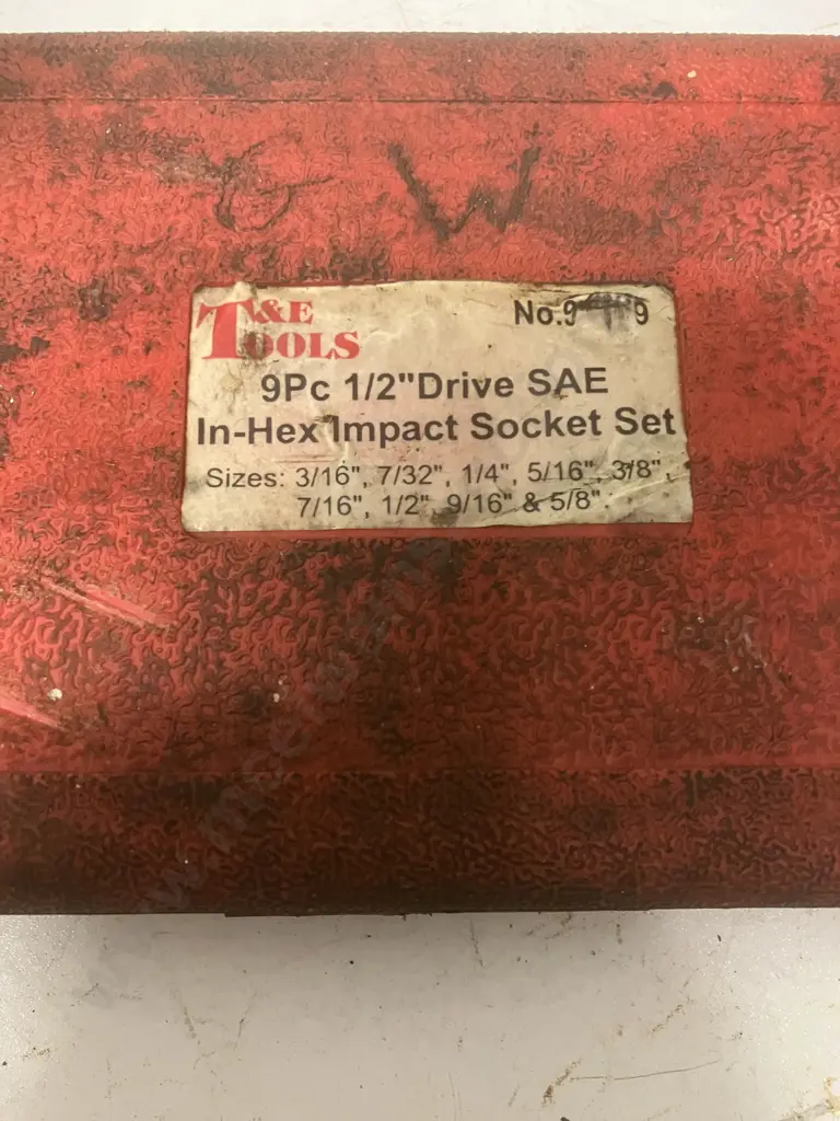 T&E Tools 9 Piece 1/2" Drive SAE In-Hex Impact Socket Set In Molded Case Image 1++