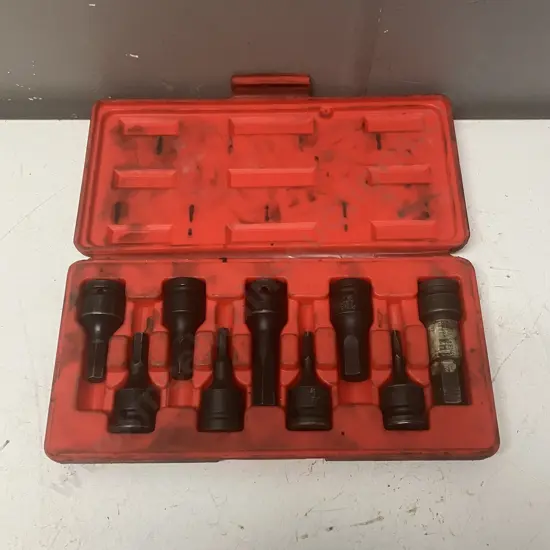 T&E Tools 9 Piece 1/2" Drive SAE In-Hex Impact Socket Set In Molded Case