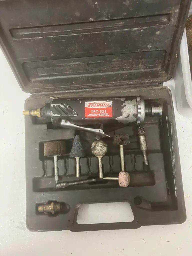 Tranmax TPT-521 6mm Pro Air Die Grinder, Free Speed, 22,000Rpm In Molded Case With Extras Image 1++