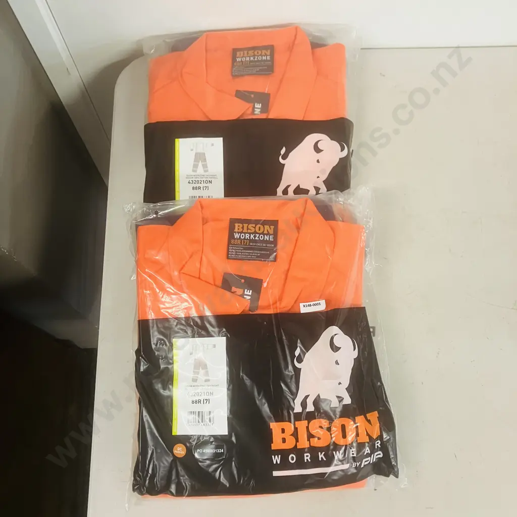 2 x New Bison Workzone 300gsm 100% Cotton Day/Night High-Vis Overalls - Orange Navy. Size 88R (7) To Fit Chest 96-100cm Image 1++