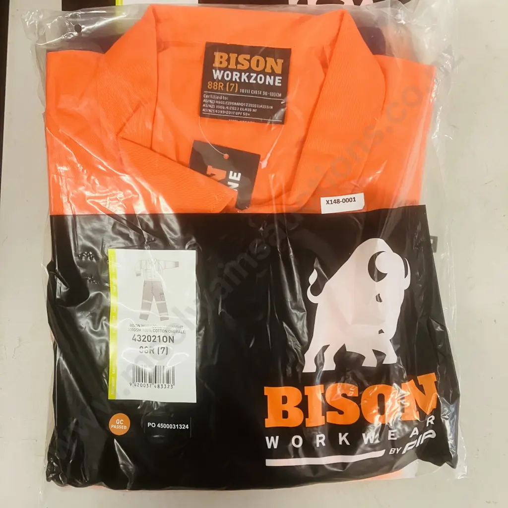 2 x New Bison Workzone 300gsm 100% Cotton Day/Night High-Vis Overalls - Orange Navy. Size 88R (7) To Fit Chest 96-100cm Image 1++