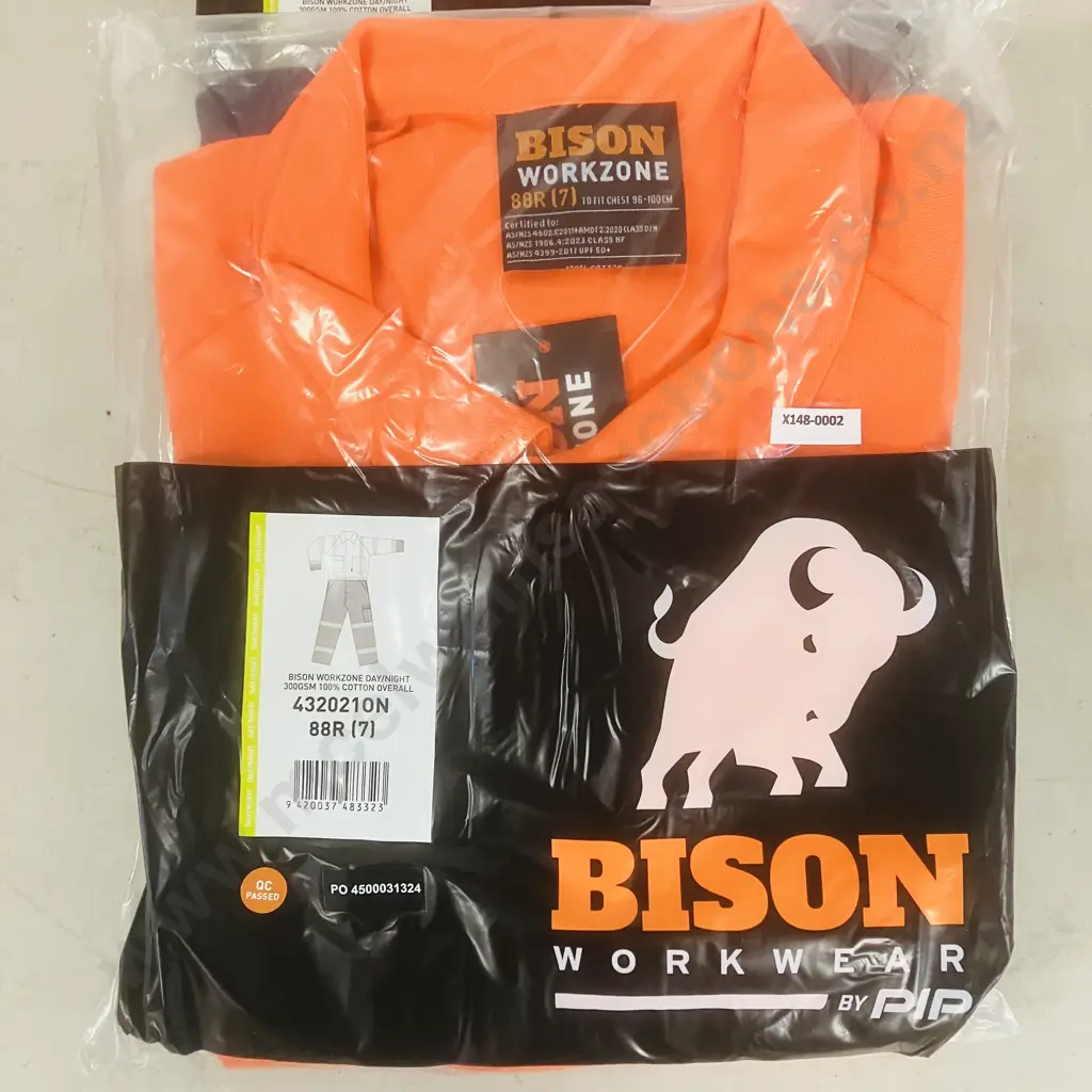 2 x New Bison Workzone 300gsm 100% Cotton Day/Night High-Vis Overalls - Orange Navy. Size 88R (7) To Fit Chest 96-100cm Image 1++