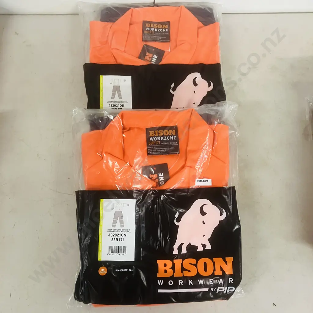 2 x New Bison Workzone 300gsm 100% Cotton Day/Night High-Vis Overalls - Orange Navy. Size 88R (7) To Fit Chest 96-100cm Image 1++