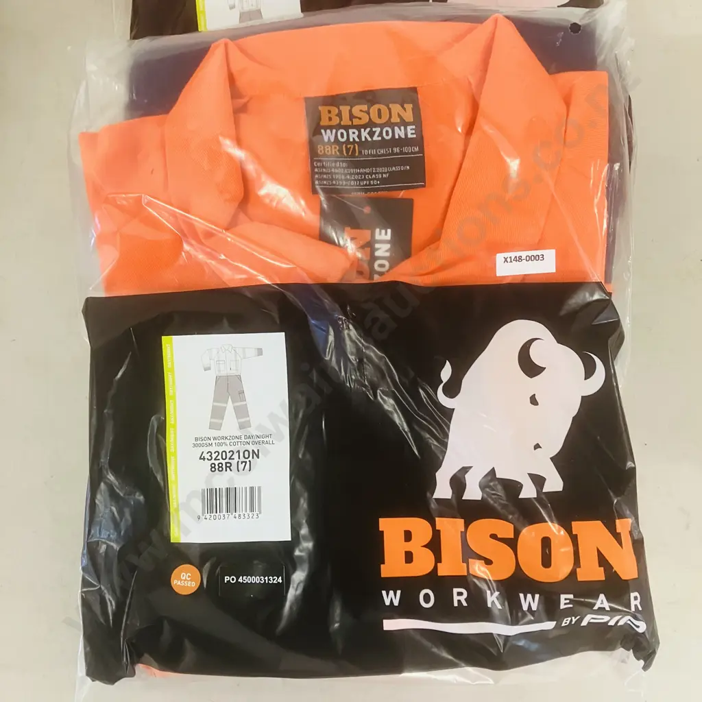 2 x New Bison Workzone 300gsm 100% Cotton Day/Night High-Vis Overalls - Orange Navy. Size 88R (7) To Fit Chest 96-100cm Image 1++