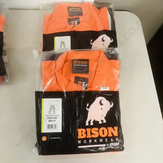 2 x New Bison Workzone 300gsm 100% Cotton Day/Night High-Vis Overalls - Orange Navy. Size 88R (7) To Fit Chest 96-100cm
