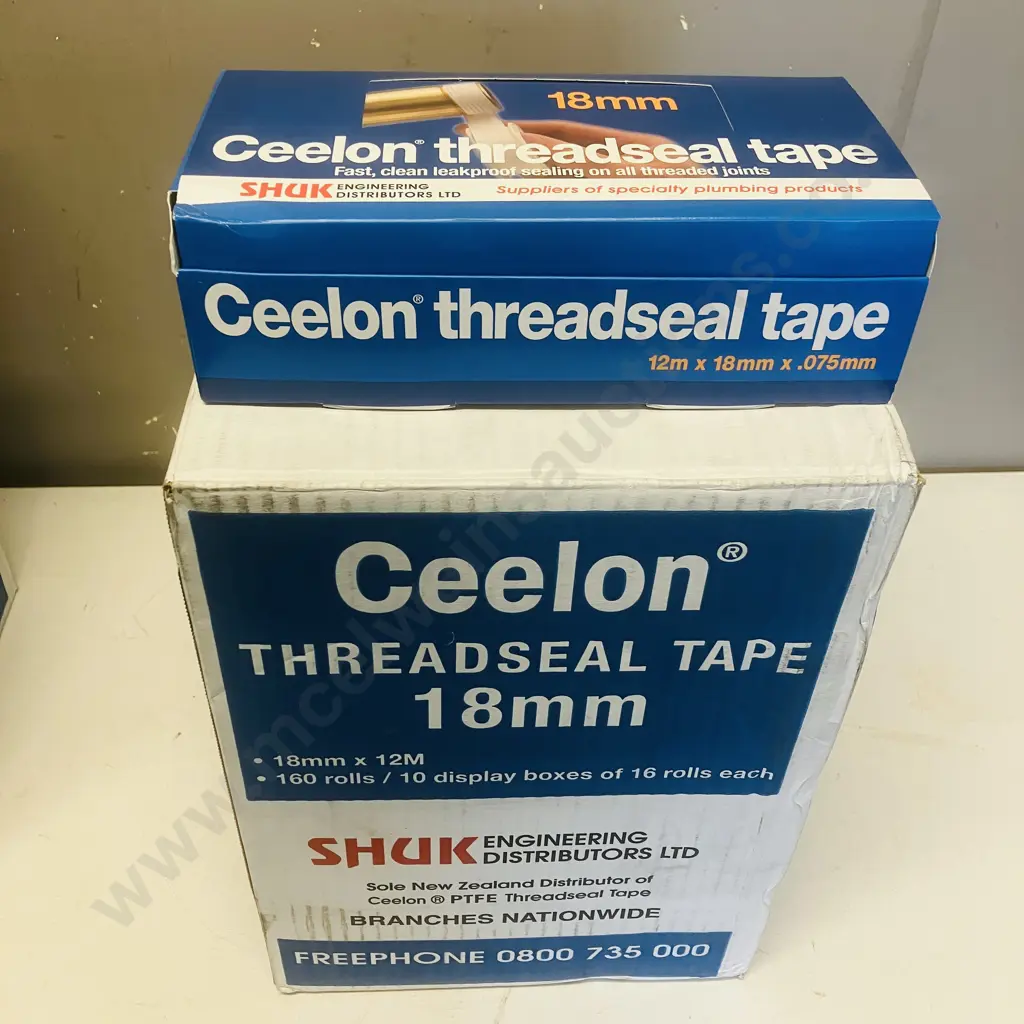 Ceelon Threadseal Tape 18mm x 12m - 160 Rolls / 10 Display Boxes of 16 Rolls Each Image 1++