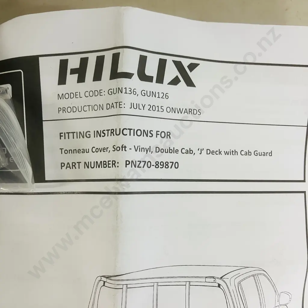 Toyota Hilux Tonneau Cover, Soft - Vinyl, Double Cab, "J" Deck With Cab Guard - Part Number PNZ7089870 Image 1++