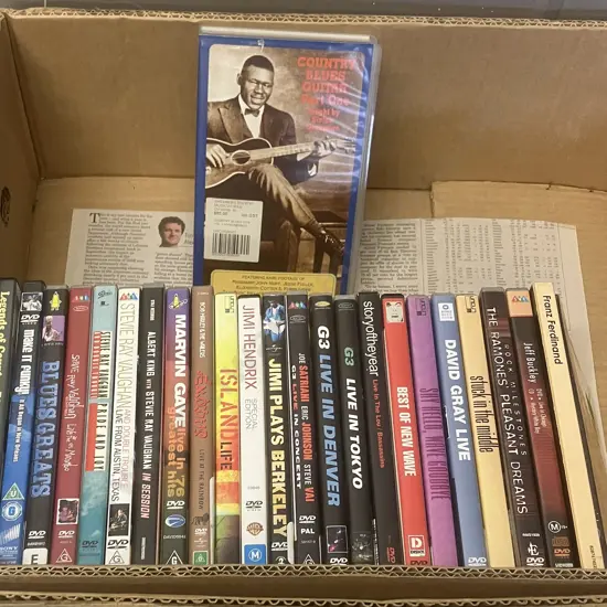 Music DVDs x 25 - Stevie Ray Vaughan, Bob Marley Etc With Grossman Country Blues Guitar VHS
