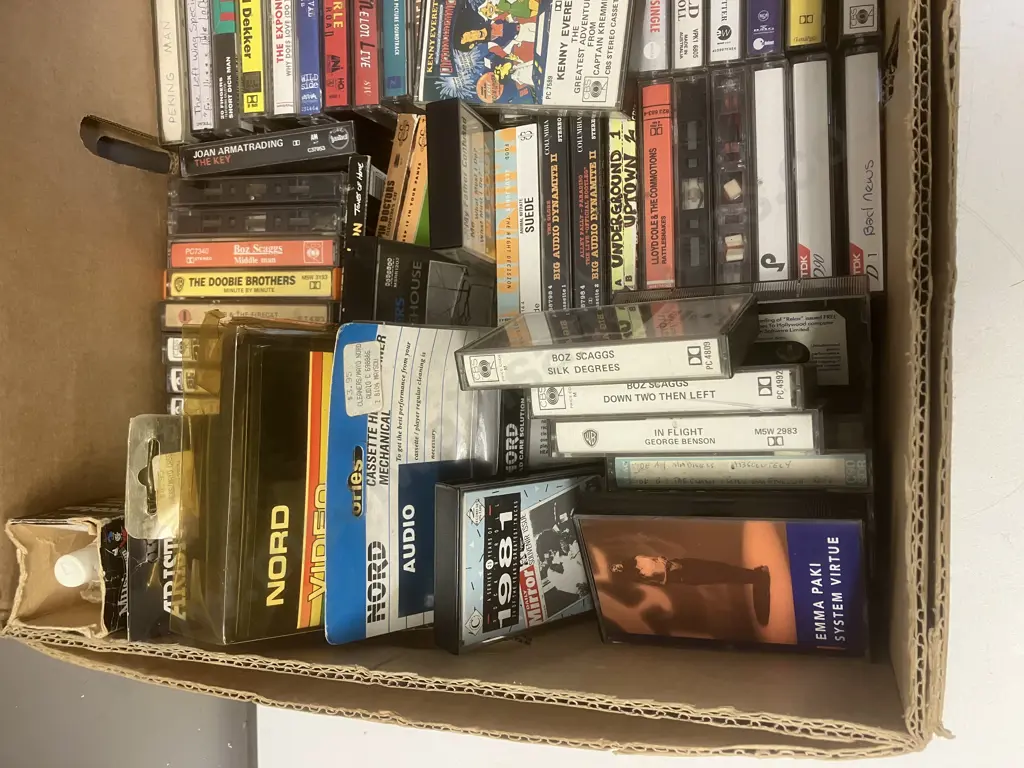 Box lot Assorted Music Cassettes & Cleaners Etc Image 1++