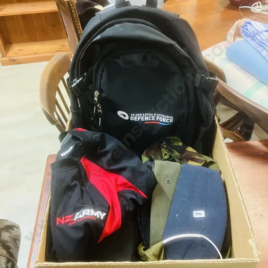 Box Lot Defence Force Backpack, Shirts, Caps Etc