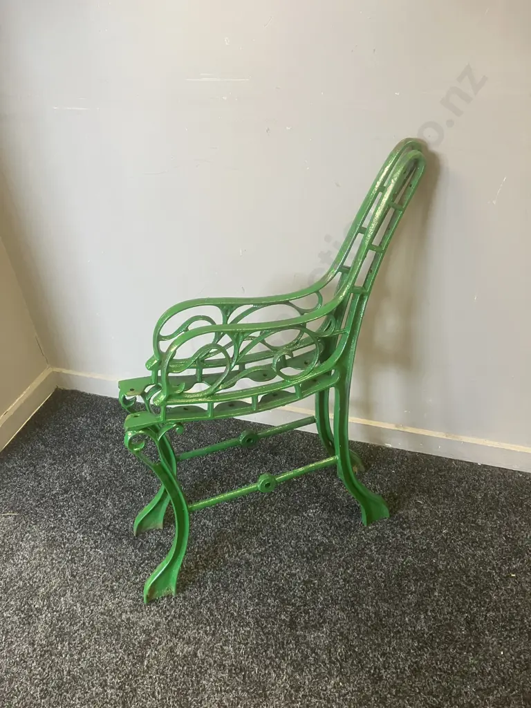 Pair of Cast Iron Park Bench Ends Painted Green. 68 x 48cm Image 1++