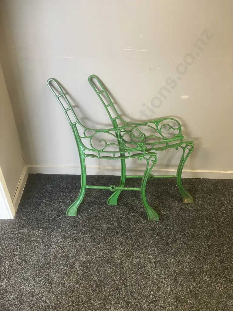 Pair of Cast Iron Park Bench Ends Painted Green. 68 x 48cm Image 1++