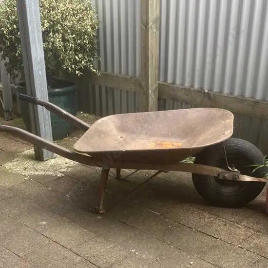 Vintage Steel Wheelbarrow / Garden Art