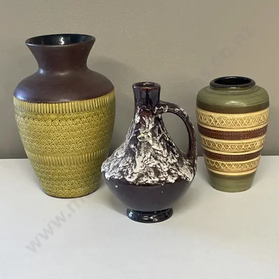 Three Mid Century German Art Pottery items. H21, 18, 16cm