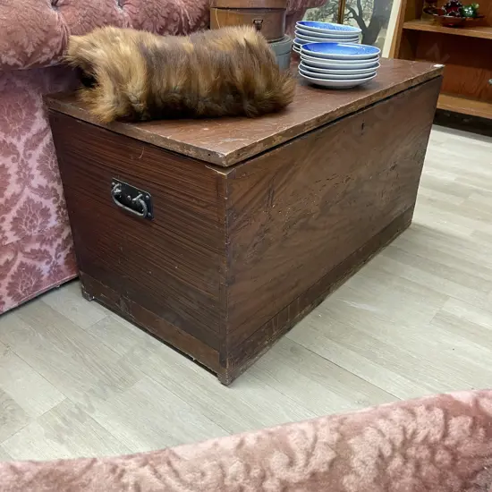 Vintage Large Wooden Chest. Cast handles. H52 W94 D50cm