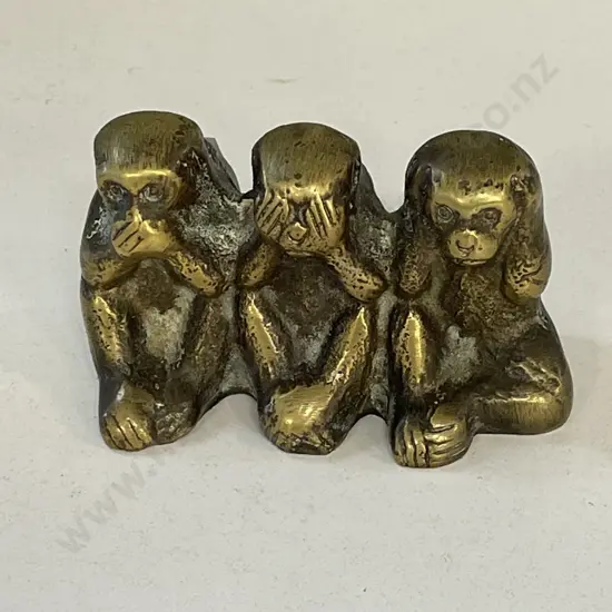 Vintage Solid Brass Monkey Ornament. "See, hear, speak no evil"