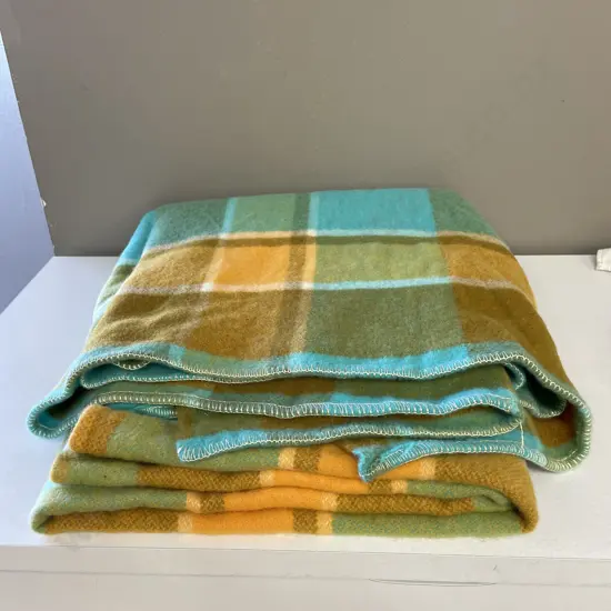 Vintage Wool Blanket - orange, teal and caramel colours