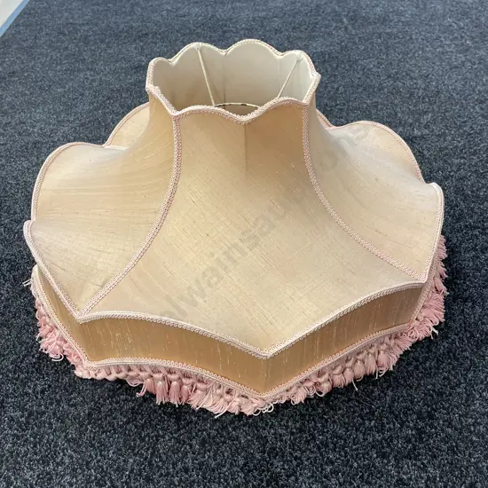 Stunning Vintage Large Silk Lamp Shade. Pink with tassles and trim. H32cm Dia60cm