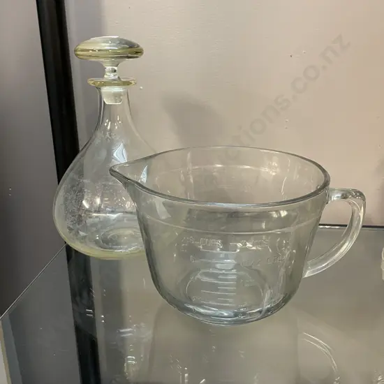 Vintage Glass Decanter with Vintage Glass measuring Jug