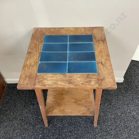 Vintage Art Nouveau style Tiled topped Occasional table. H66cm Top 26cm sqaure