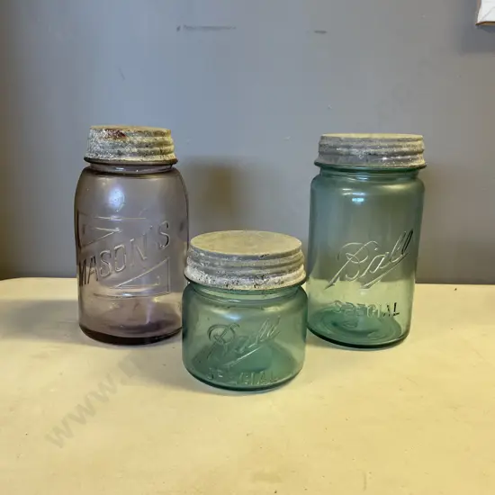 Vintage Glass Jars x 3. Ball and Mason's brands
