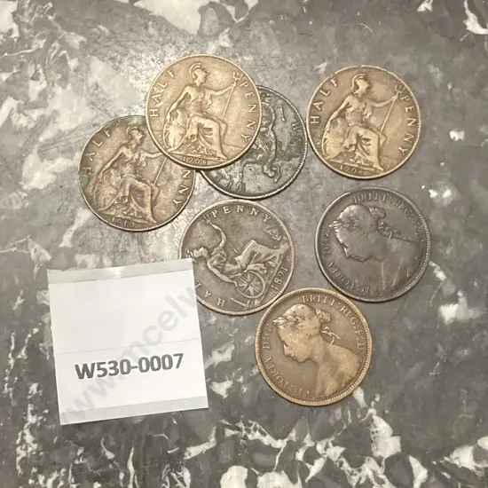 Half Pennies - 1884, 1875, 1889, 1891, 1908, 2 x 1910