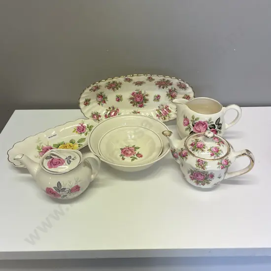 Assortment of Rose patterned china incl. James Kent, Clarice Cliff, Alfred Meakin, Johnson Bros