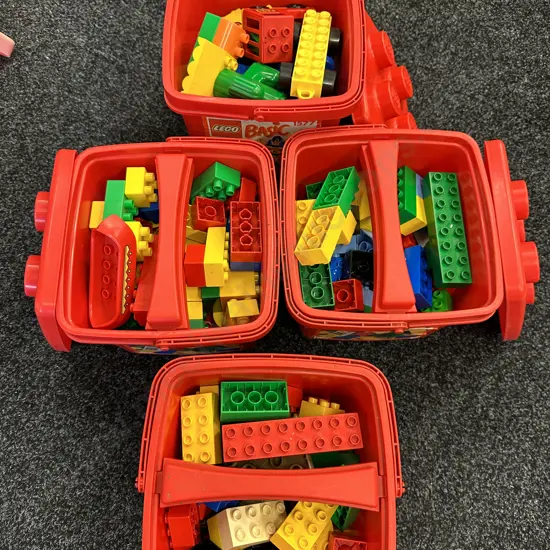 Lot of 4 Red Buckets Of Large Lego