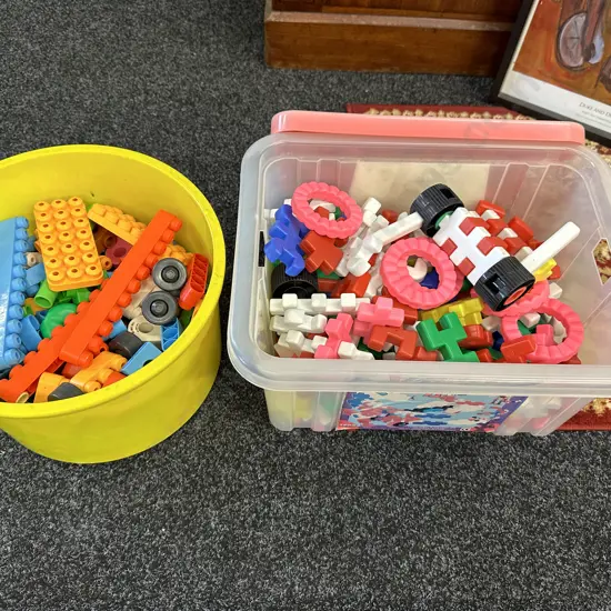 Ferris Wheel Blocks & Round Yellow Bin of Building Blocks